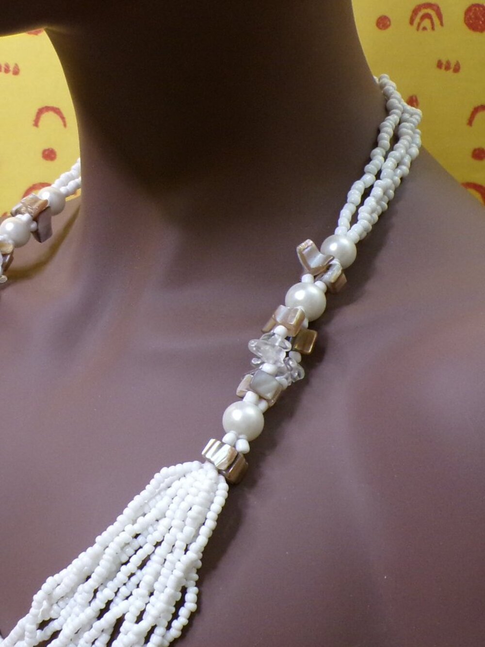 Multi Strand Beaded Necklace with Rear Button Clasp - Picture 6 of 11